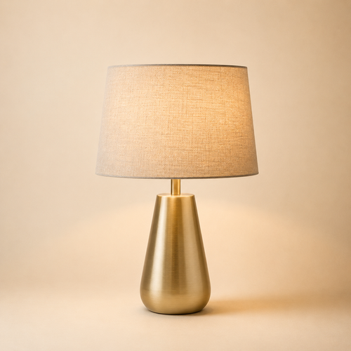 Lampe à poser en métal — abat-jour en lin blanc