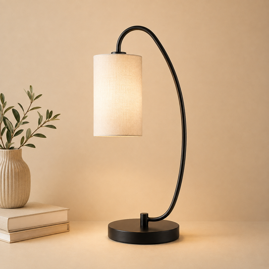 Lampe de chevet arquée — abat-jour cylindrique