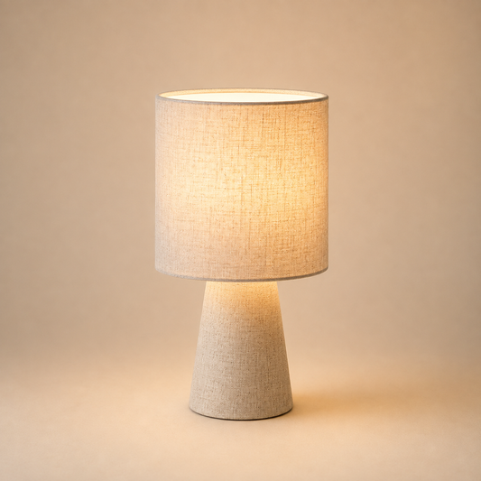 Lampe de chevet en lin naturel — abat-jour cylindrique