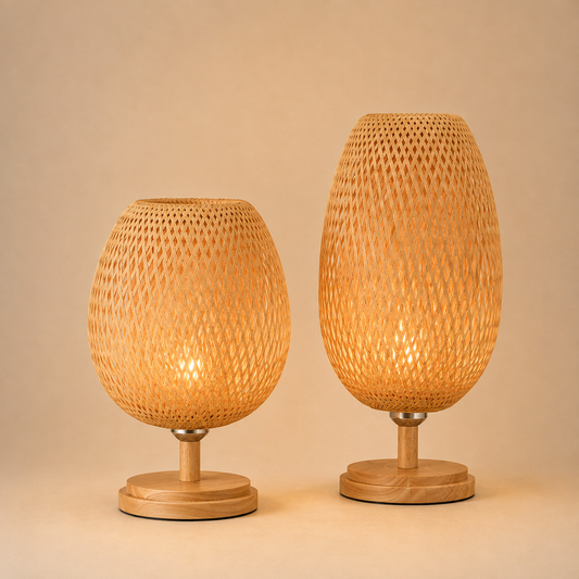 Lampe de chevet en bambou tressé — fait main