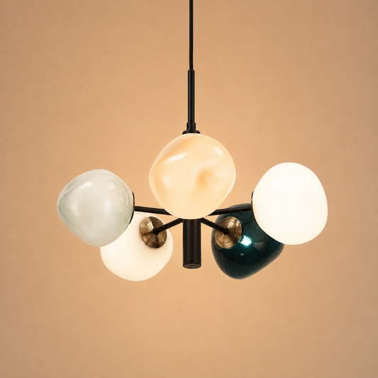 Suspension 5 globes en verre coloré — design moderne