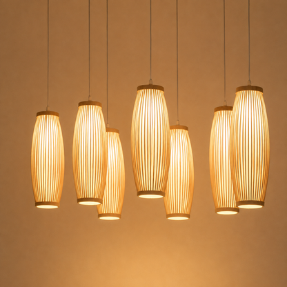 Suspension lanterne en bambou tressé — 13 × 36 cm