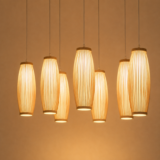 Suspension lanterne en bambou tressé — 13 × 36 cm