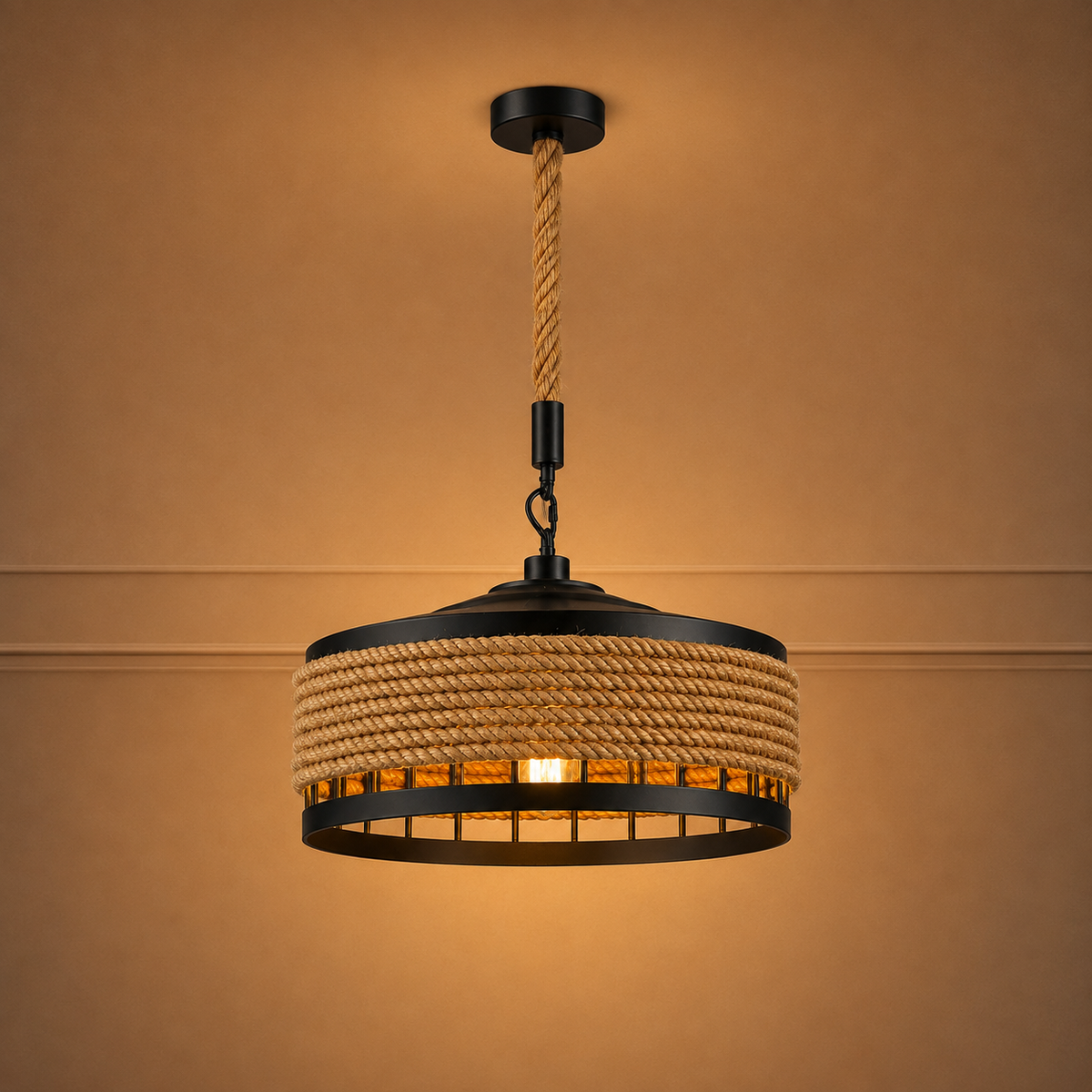 Suspension tressée — style industriel, 30 à 50 cm