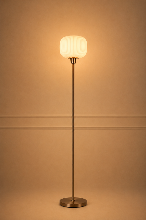 Lampadaire globe en verre albâtre — 164 cm