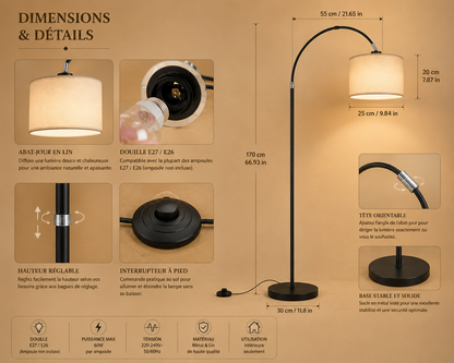 Lampadaire scandinave en lin — tête orientable