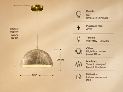 Suspension hémisphérique effet marbre — Ø 30 cm, E27