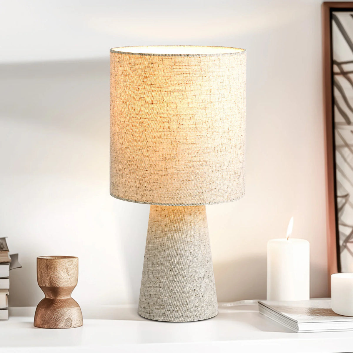 Lampe de chevet en lin naturel — abat-jour cylindrique