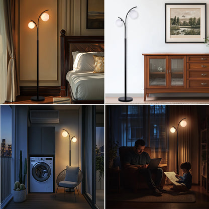 Lampadaire design 2 globes — métal noir, 160 cm