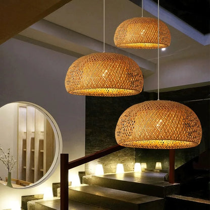 Suspension panier en bambou tressé