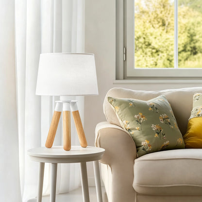 Lampe de chevet trépied en bois — abat-jour en lin