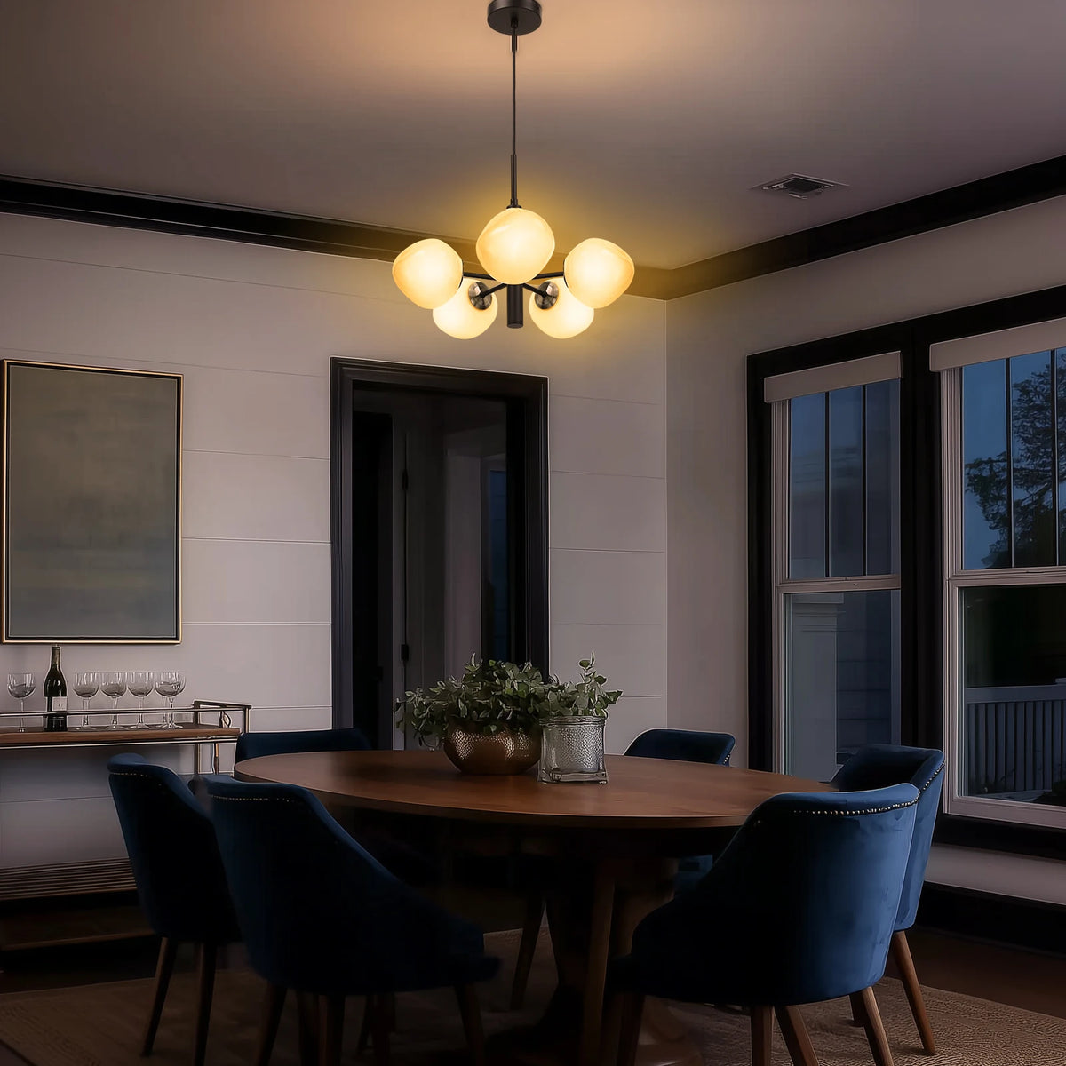 Suspension 5 globes en verre coloré — design moderne
