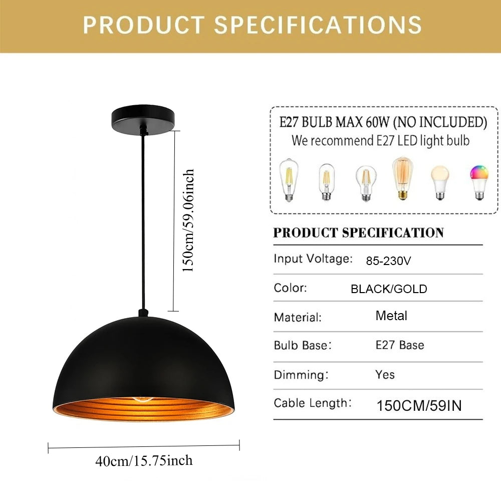 Suspension dôme en métal — Ø 40 cm, style industriel