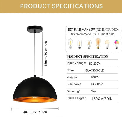 Suspension dôme en métal — Ø 40 cm, style industriel