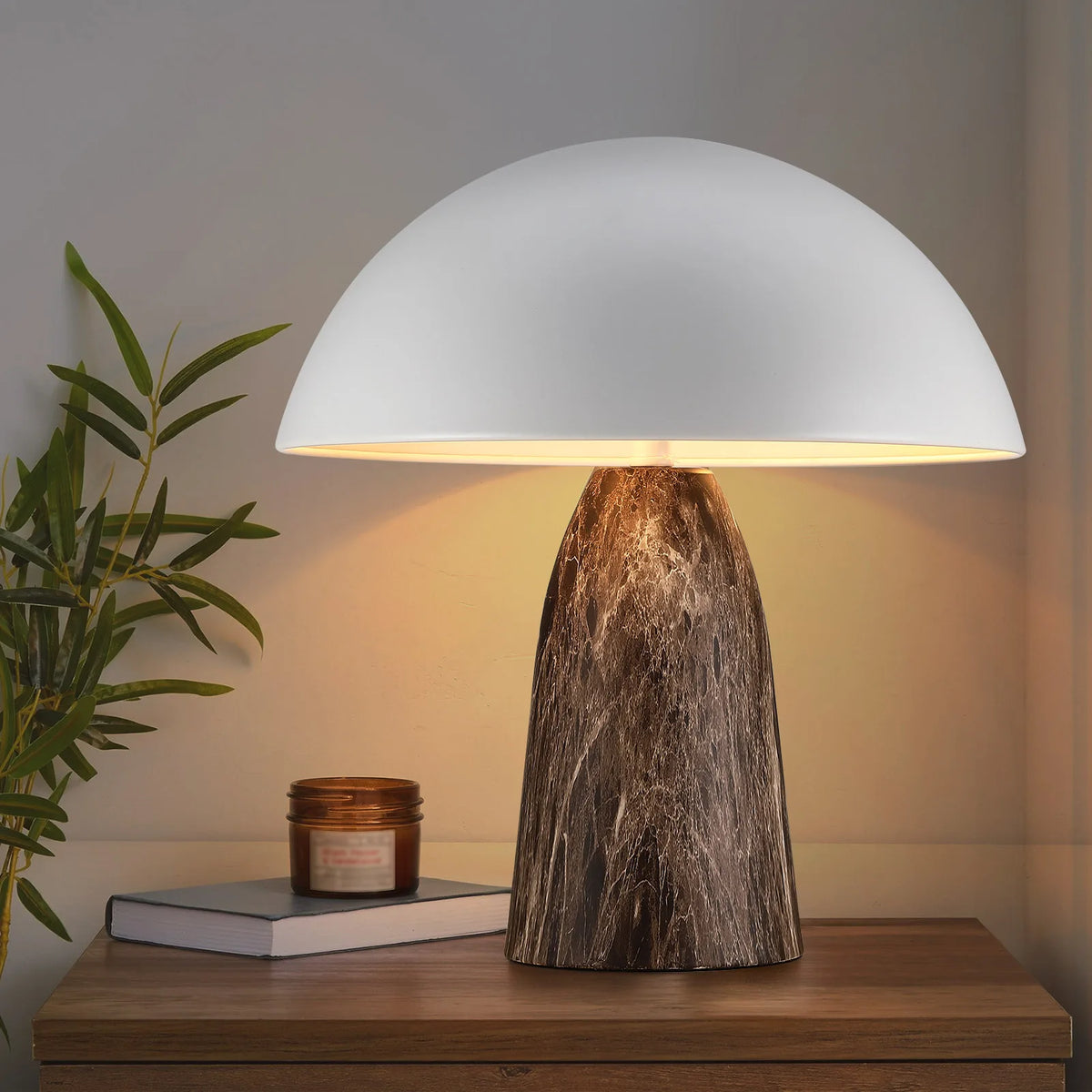 Lampe de chevet champignon en métal, deux douilles E14
