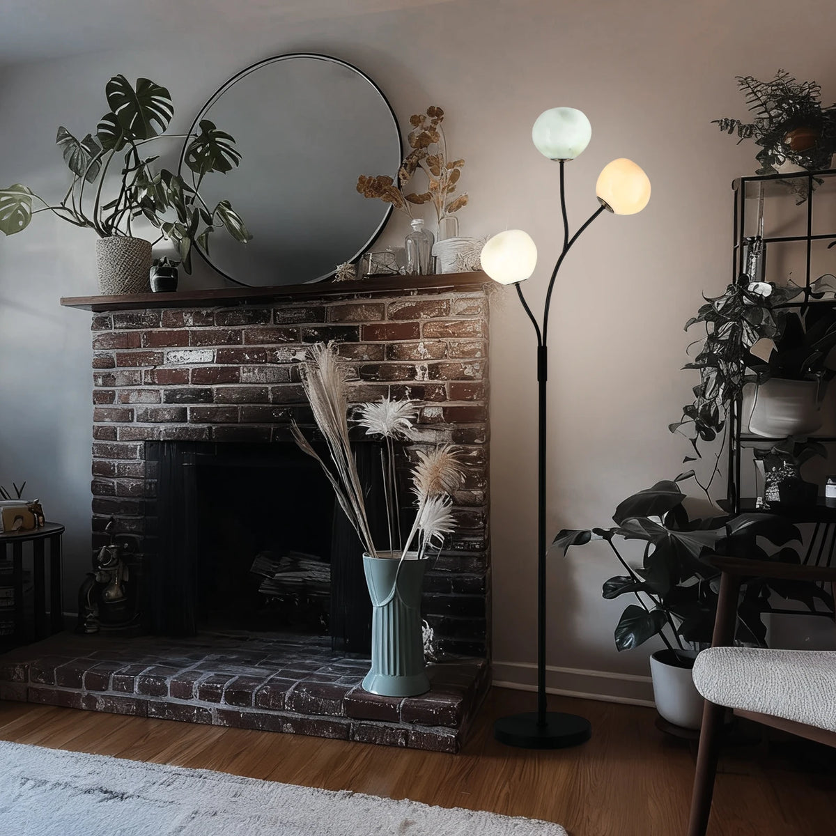 Lampadaire 3 globes en verre coloré — 160 cm