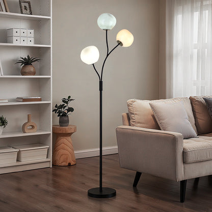 Lampadaire design à 3 globes en verre coloré, 160 cm