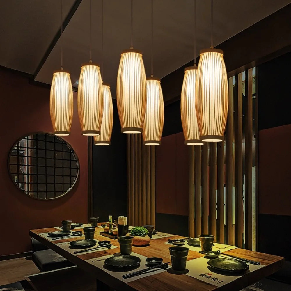 Suspension lanterne en bambou tressé, 13 × 36 cm