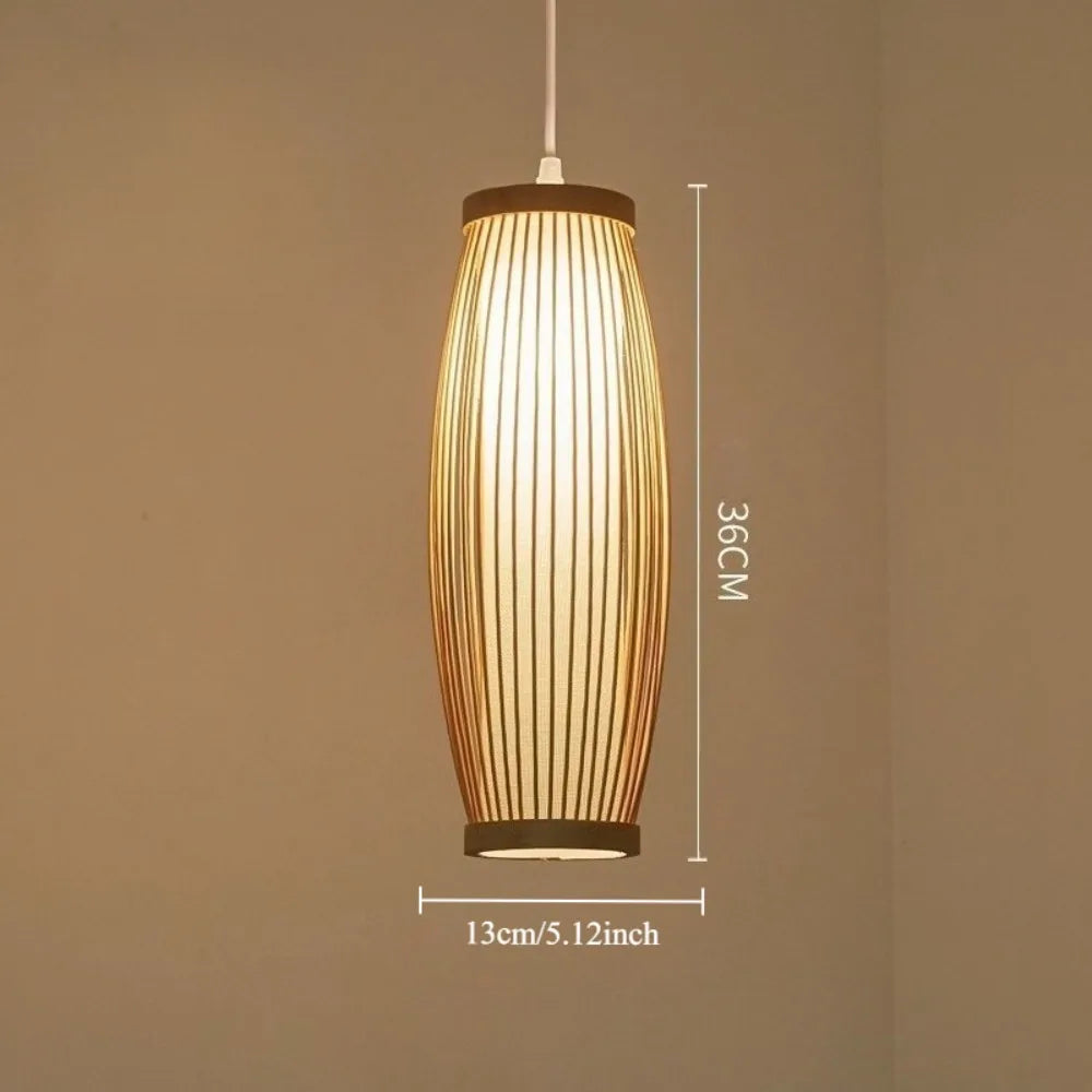 Suspension lanterne en bambou tressé — 13 × 36 cm