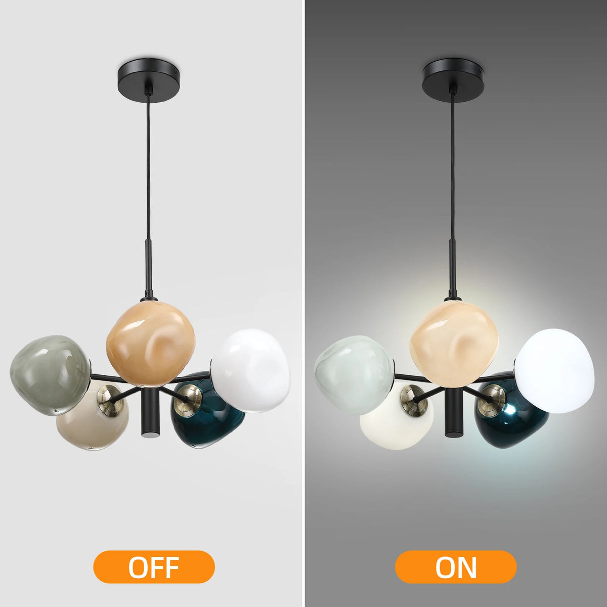 Suspension 5 globes en verre coloré — design moderne