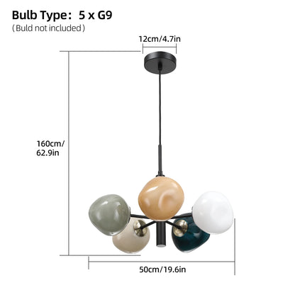 Suspension 5 globes en verre coloré — design moderne