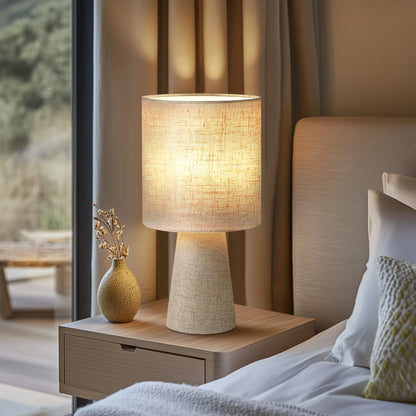 Lampe de chevet en lin naturel, abat-jour cylindrique