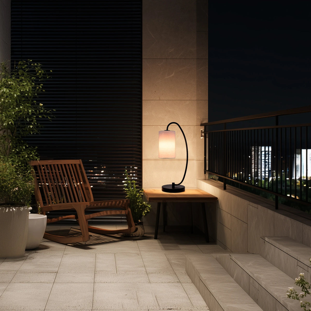Lampe de chevet arquée — abat-jour cylindrique