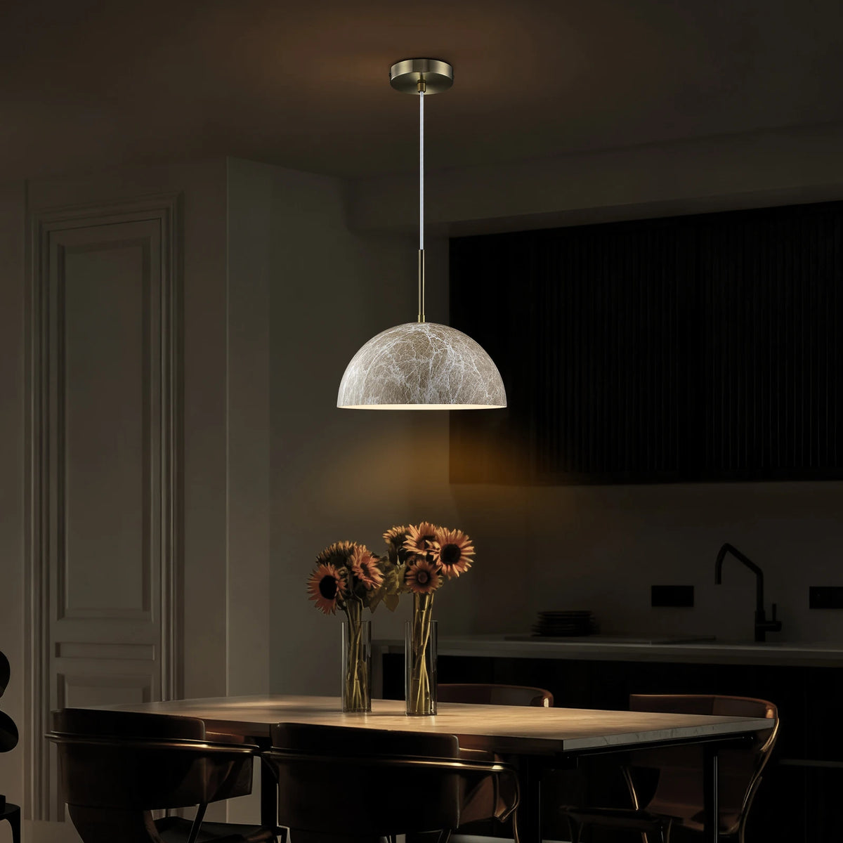 Suspension hémisphérique effet marbre — Ø 30 cm, E27