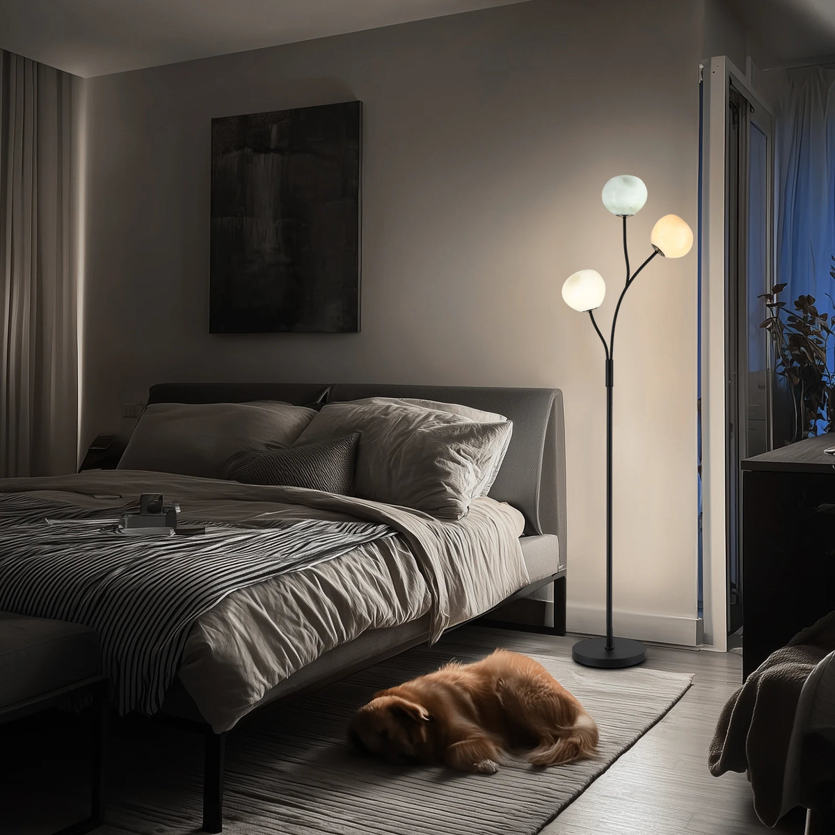 Lampadaire 3 globes en verre coloré — 160 cm