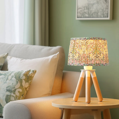 Lampe de chevet trépied en bois — abat-jour en lin