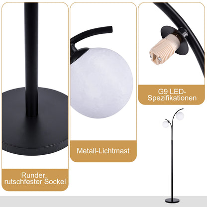 Lampadaire design 2 globes — métal noir, 160 cm