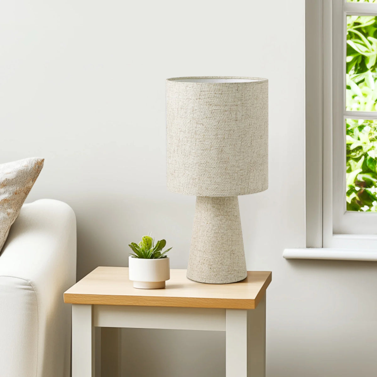 Lampe de chevet en lin naturel — abat-jour cylindrique