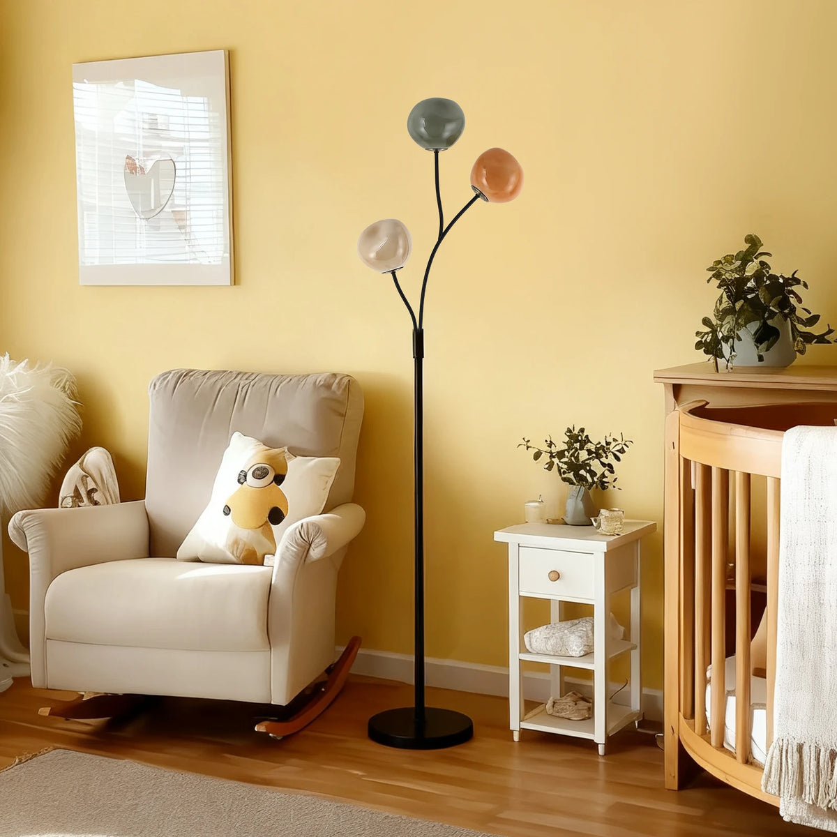 Lampadaire 3 globes en verre coloré — 160 cm