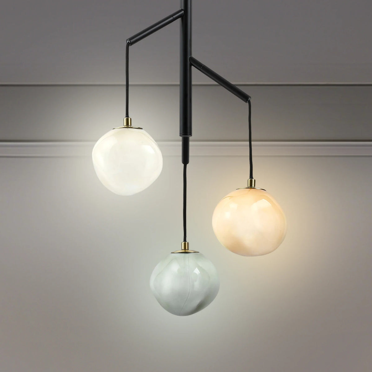 Suspension à 3 globes en verre, Ø 40 cm