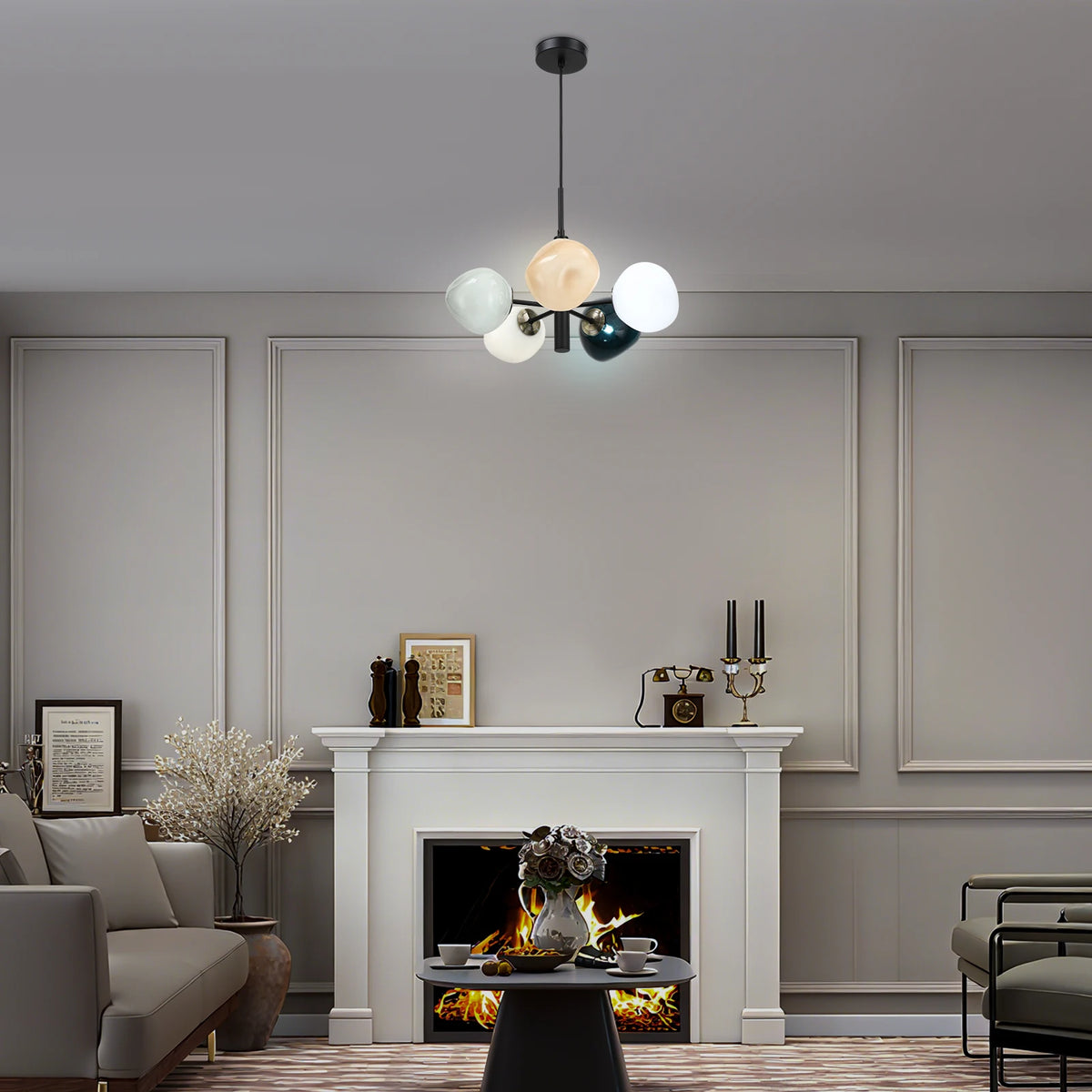 Suspension 5 globes en verre coloré — design moderne