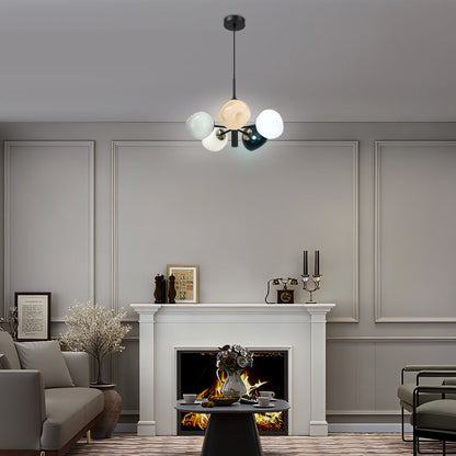 Suspension 5 globes en verre coloré — design moderne