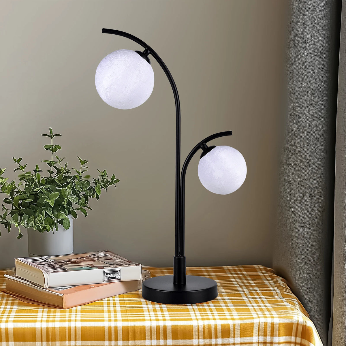 Lampe de chevet duo, deux globes en verre