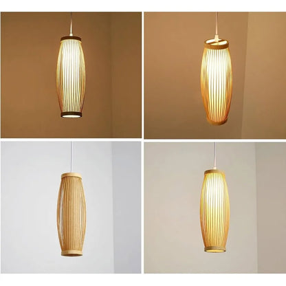 Suspension lanterne en bambou tressé — 13 × 36 cm