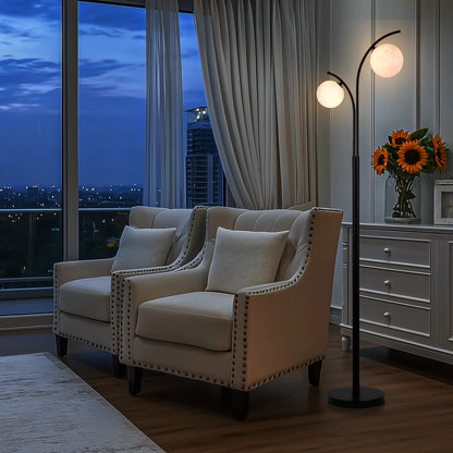 Lampadaire design 2 globes — métal noir, 160 cm