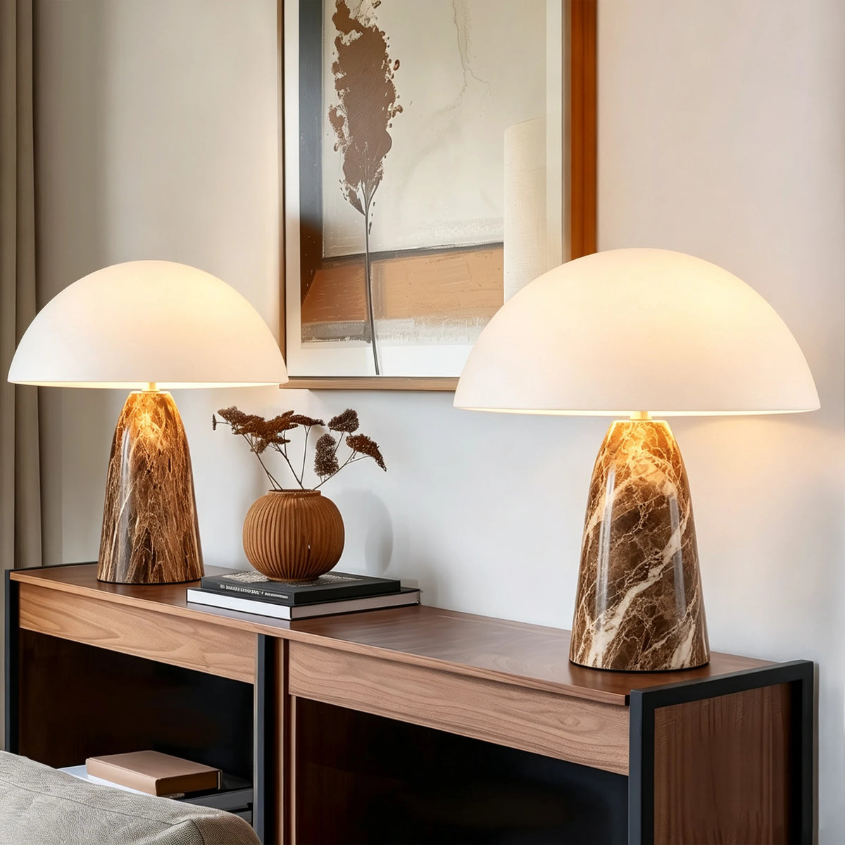 Lampe de chevet champignon — métal, 2 × E14