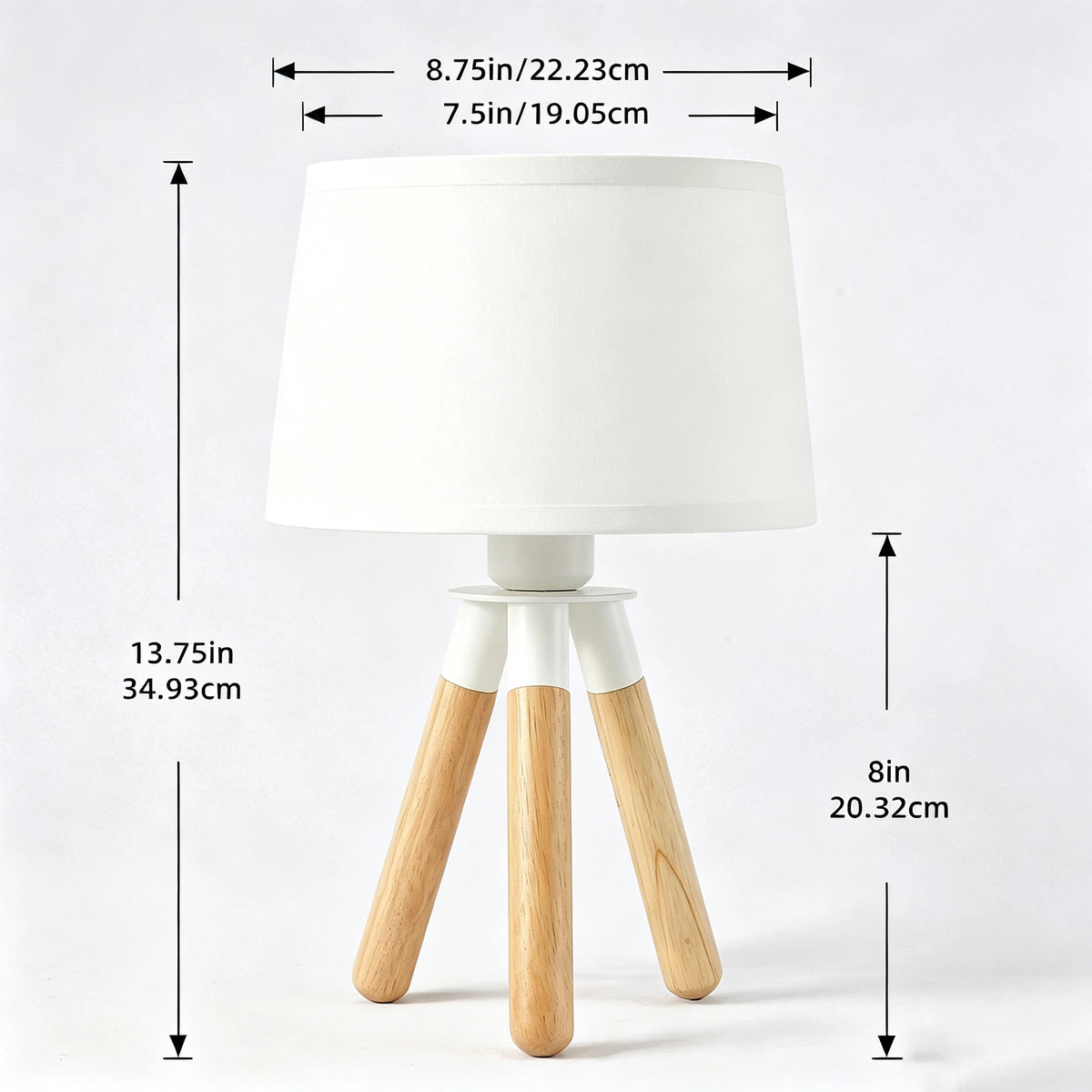 Lampe de chevet trépied en bois — abat-jour en lin