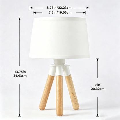 Lampe de chevet trépied en bois — abat-jour en lin