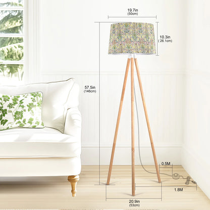Lampadaire trépied en bois — abat-jour en tissu