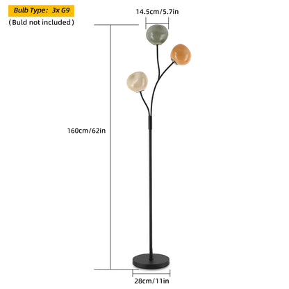 Lampadaire 3 globes en verre coloré — 160 cm